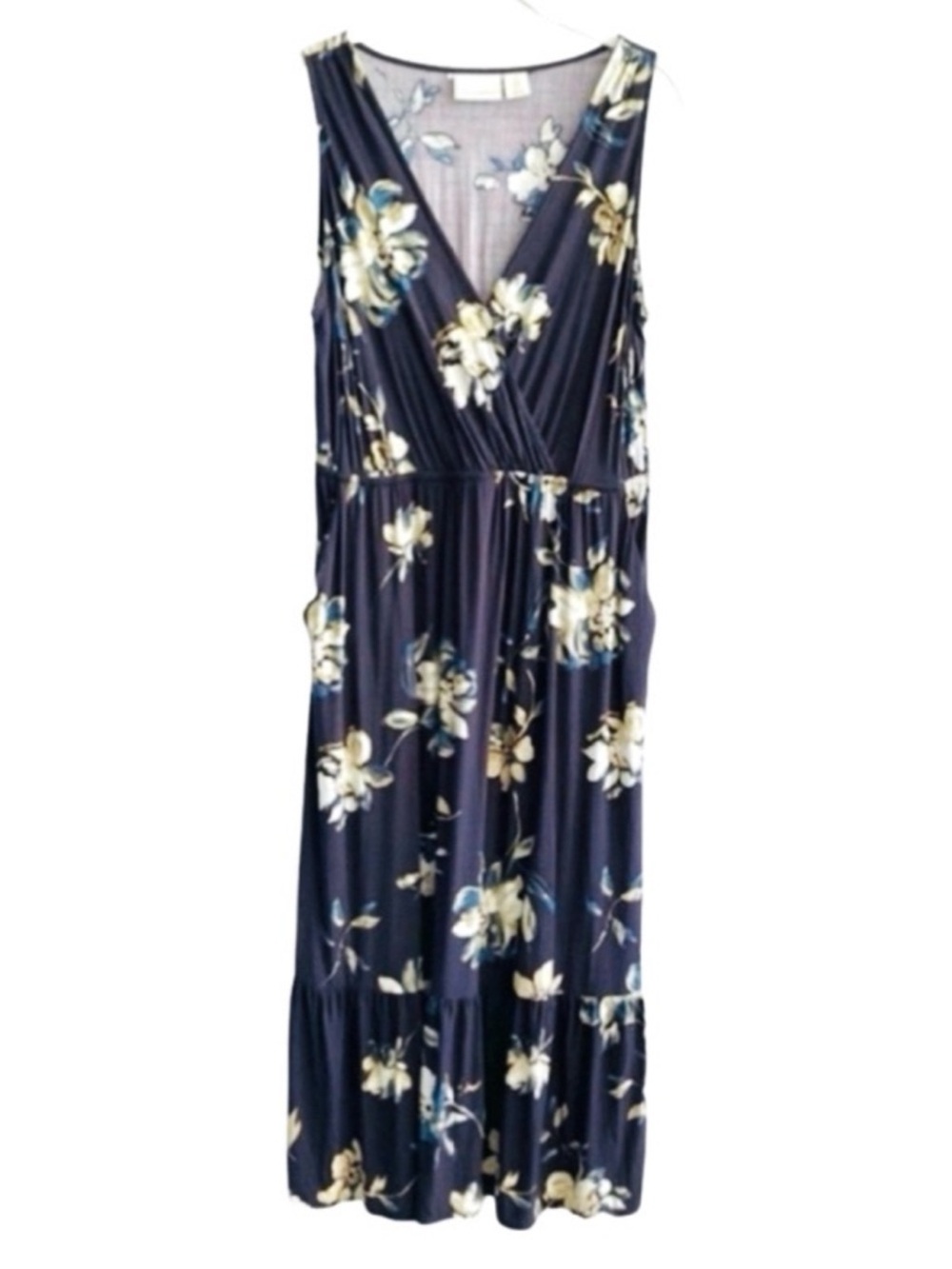 Cynthia Rowley Sleeveless Midi Dress Pockets Surplice Top Blue Cream Size 12